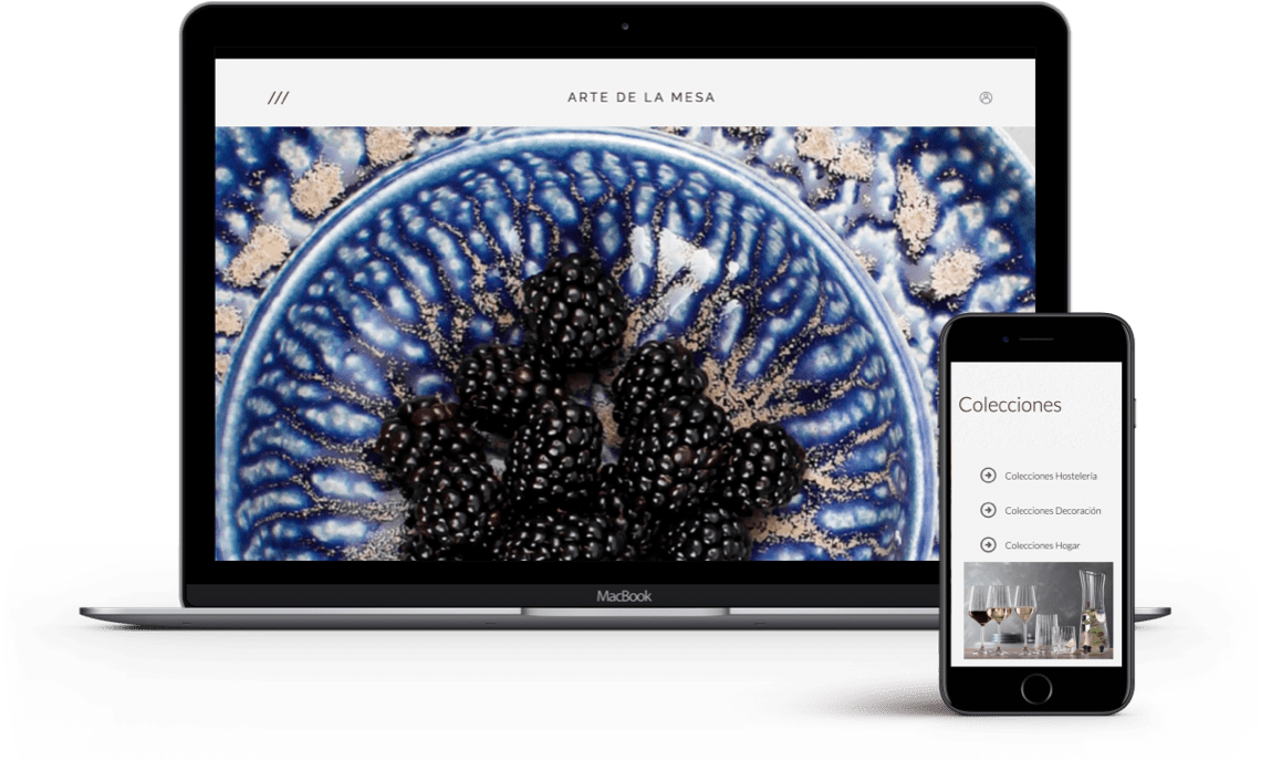 laptop y móvil mostrando la web de arte de la mesa